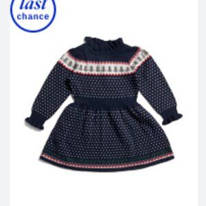 New Janie & Jack Navy Blue Patterned Fair Isle Sweater Dress.